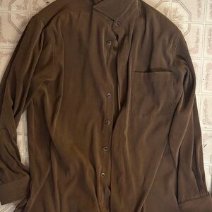 Casual Brown Button Down Shirt with Long Sleeves